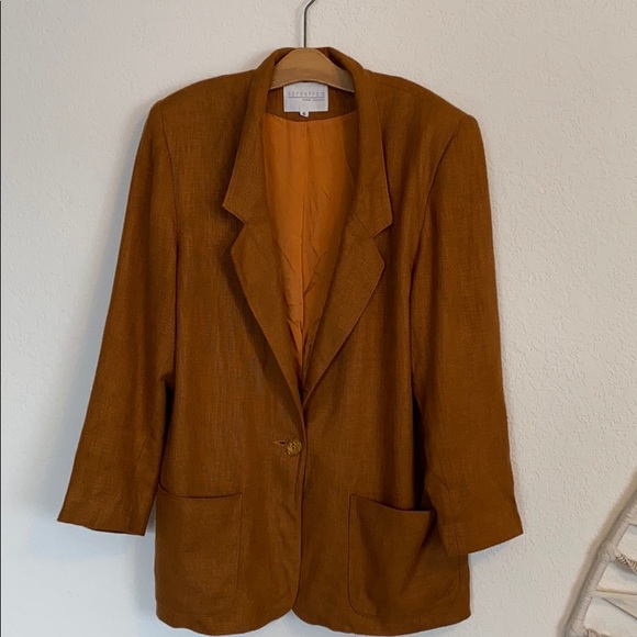 Vintage Brown Linen Oversized Blazer - Picture 2 of 6